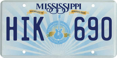 MS license plate HIK690