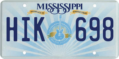 MS license plate HIK698