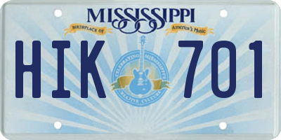 MS license plate HIK701