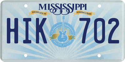 MS license plate HIK702