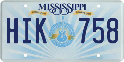 MS license plate HIK758