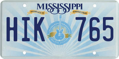 MS license plate HIK765