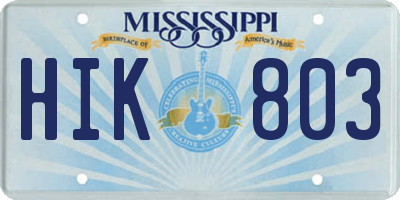 MS license plate HIK803
