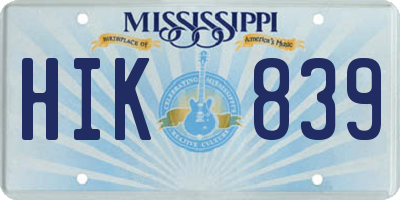 MS license plate HIK839