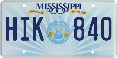 MS license plate HIK840