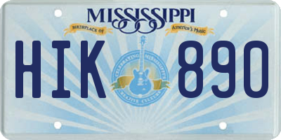 MS license plate HIK890