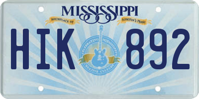 MS license plate HIK892