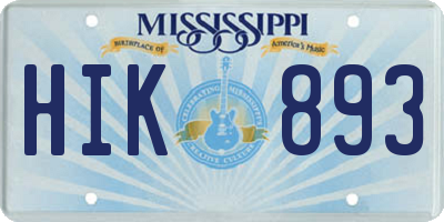 MS license plate HIK893