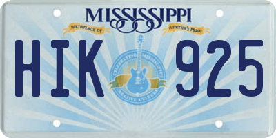 MS license plate HIK925