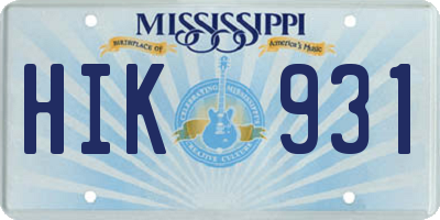 MS license plate HIK931
