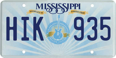 MS license plate HIK935