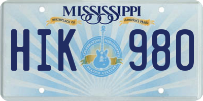 MS license plate HIK980