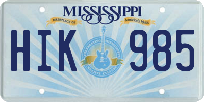MS license plate HIK985