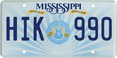 MS license plate HIK990