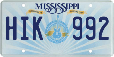 MS license plate HIK992