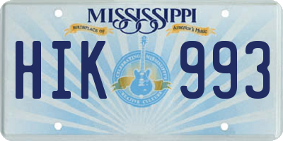 MS license plate HIK993