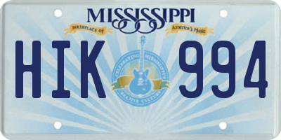 MS license plate HIK994