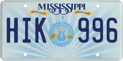 MS license plate HIK996