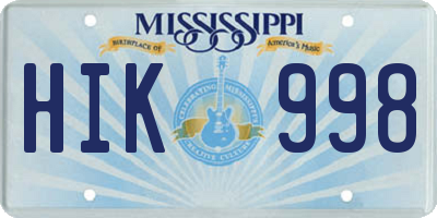 MS license plate HIK998