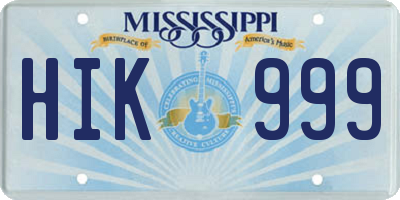 MS license plate HIK999