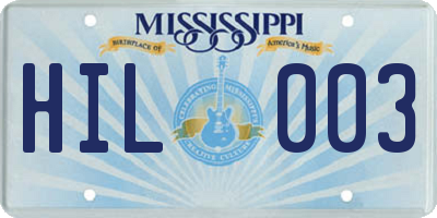 MS license plate HIL003