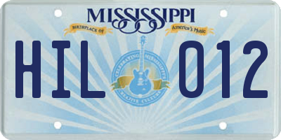 MS license plate HIL012