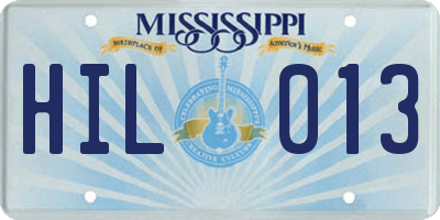 MS license plate HIL013