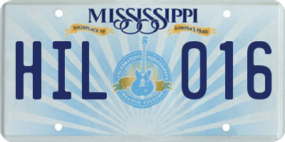 MS license plate HIL016