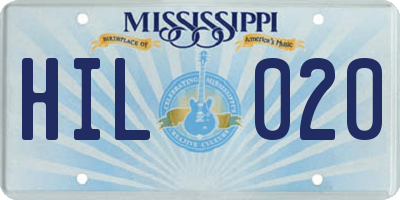 MS license plate HIL020