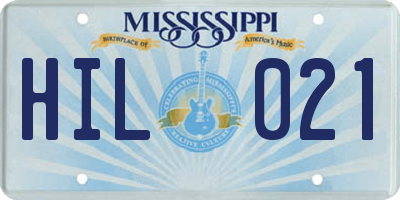 MS license plate HIL021