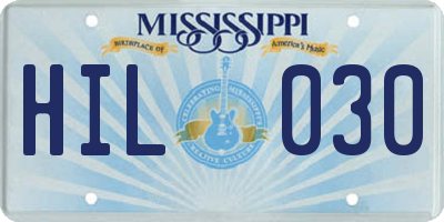 MS license plate HIL030