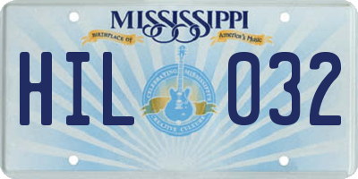 MS license plate HIL032