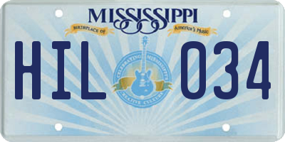 MS license plate HIL034
