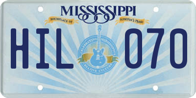 MS license plate HIL070