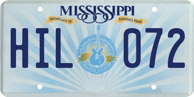 MS license plate HIL072