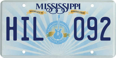 MS license plate HIL092