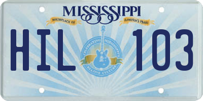 MS license plate HIL103