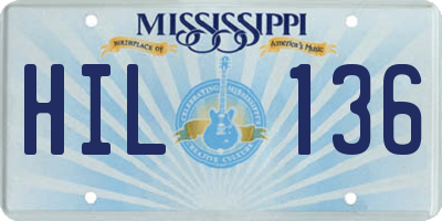 MS license plate HIL136