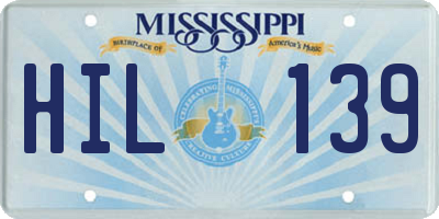 MS license plate HIL139