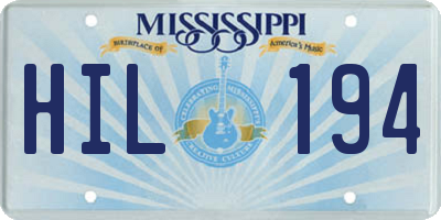 MS license plate HIL194