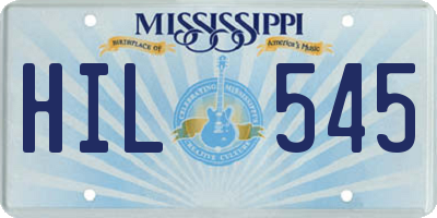 MS license plate HIL545