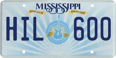 MS license plate HIL600