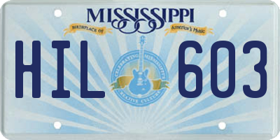 MS license plate HIL603
