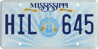 MS license plate HIL645