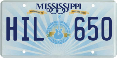 MS license plate HIL650