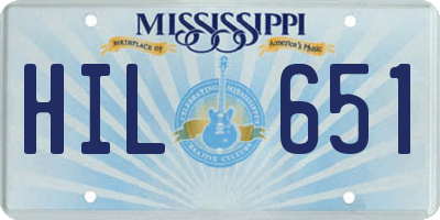 MS license plate HIL651