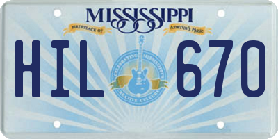 MS license plate HIL670