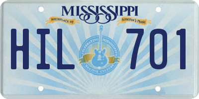 MS license plate HIL701
