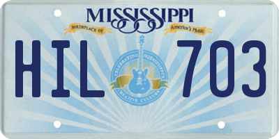 MS license plate HIL703