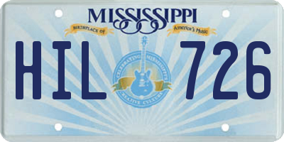 MS license plate HIL726